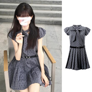 貞喜氣氣質(zhì)小個(gè)子連衣裙女2025新款秋冬輕奢高級感富家千金風(fēng)收腰短裙 灰色波點(diǎn) S 建議40/45kg