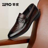 零度尚品男鞋休閑皮鞋男夏季新款透氣一腳蹬豆豆鞋百搭耐磨防滑樂福鞋子男 暗棕 【標準皮鞋碼】 41