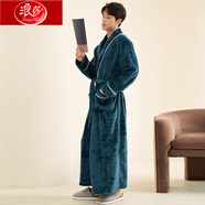 浪莎睡衣男士睡袍加厚加絨珊瑚絨秋冬超長(cháng)款浴袍男冬季大碼法蘭絨長(cháng)袍 森林綠20-01男 【短密絨】 M XL 【衣長(cháng)130C 160斤內】