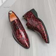 俠路男士尖頭皮鞋男漆皮亮面潮流英倫韓版商務(wù)正裝鞋影樓拍攝休閑皮鞋 紅色 40