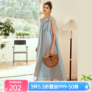 Olrain歐芮兒棕色無袖連衣裙女夏季新款寬松度假風(fēng)掛脖裙子沙灘裙 灰藍(lán)色 L