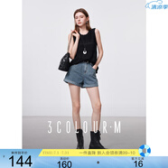 三彩2025春季新款提花牛仔短褲高腰休閑卷邊熱褲顯瘦時尚M