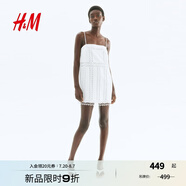 H&M女裝蕾絲拼接連衣裙2025年夏季新款蕾絲鑲嵌吊帶連身裙1295580 白色 M 165/96