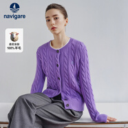 Navigare意大利小帆船女士全羊毛絞花針織開衫毛衣外套2334094512紫L