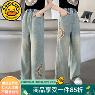 G.DUCKKIDS女童褲子春秋牛仔褲25新款中大兒童直筒褲初中生女孩寬松闊腿褲冬 淺藍(lán)中式款 120 建議110-120cm6-7歲