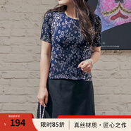 生活在左時裝周同款夏秋原創(chuàng)綿羊毛短袖多色毛衣女 藍印花 M