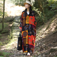 亂在江南原創(chuàng)設(shè)計(jì)寬松舒適花紋連衣裙女春秋新款棉麻V領(lǐng)民族風(fēng)長(zhǎng)袍子 2號(hào)花紋 均碼