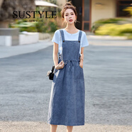 SUSTYLE奢侈高端品牌女裝高檔牛仔背帶裙套裝女夏季新款韓版時尚兩件套 藍(lán)色 2XL