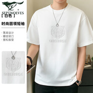 七匹狼（SEPTWOLVES）圓領(lǐng)短袖t恤男夏季薄款2025新款潮休閑寬松半袖夏裝男士重磅體恤 新白 【升級涼感面料】 4XL 【205-225斤】