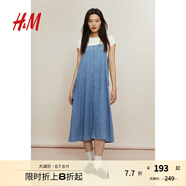 H&M女裝連衣裙高級感簡約寬松時(shí)尚潮流無袖中長牛仔工裝A字裙1261088 淺牛仔藍(lán) 160/88