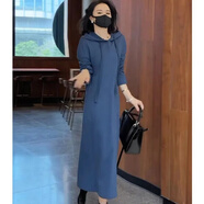 ROAR UTHAUG連帽衛衣連衣裙時(shí)尚減齡寬松顯瘦長(cháng)款口袋a字裙修身新款 藍色 M 【90-105斤】