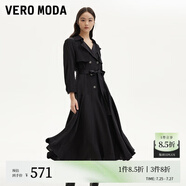VEROMODA連衣裙24秋新款七分袖雙排扣A擺風(fēng)衣連衣裙32437C024 黑色 165/84A/M
