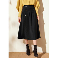 古馭高腰a字半身裙女秋中長(cháng)款百褶大擺傘裙顯瘦過(guò)膝通勤時(shí)尚職業(yè)裙子 黑色 S S