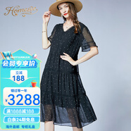 Homesee海外輕奢高端連衣裙歐美大碼女裝胖mm寬松顯瘦A版雪紡 黑色波點 L