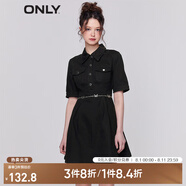 ONLY法式收腰顯瘦翻領(lǐng)短款牛仔連衣裙女|123142050 J19 黑牛仔BLACK DENIM XS 155/76A