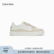 Calvin KleinJeans25春夏新款男士復(fù)古皮革拼接厚底運動鞋板鞋禮物YM01153 0LE-白色/米色 40