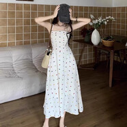 冉藝嵐同款白色碎花抹胸吊帶連衣裙女夏波西米亞三亞海邊氛圍感度假沙灘 刺繡小花版 M