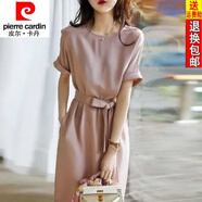 皮爾卡丹（pierre cardin）真絲粉色連衣裙女25夏季新款高端桑蠶絲顯瘦氣質(zhì)收腰時(shí)尚減齡裙子 粉色 2XL