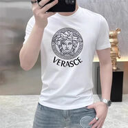 VERSACE JEANS COUTURE范思哲2025美式范夏季新款短袖男時(shí)尚圓領(lǐng)純棉寬松T恤顯瘦百搭運 白色T-04 XL 建議體重[120-140]斤