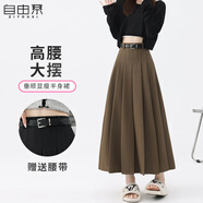 自由系灰色高腰a字百褶半身裙女2025早秋新款正裝裙子顯瘦中長款西裝裙