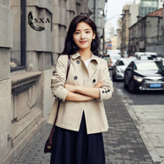 SXA香港潮牌短款小外套女2024新款春秋小個(gè)子風(fēng)衣雙排扣百搭短外套 淺卡其 M