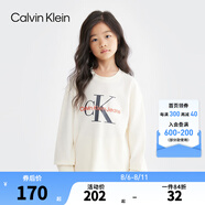 Calvin Klein CK童裝男女童純棉長袖T恤新款大logo兒童休閑上衣潮 象牙白 140 /68 【建議身高128-140cm】