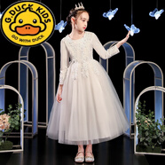 G.DUCKKIDS公主裙女童新款兒童禮服蓬蓬裙花童婚紗鋼琴演奏女孩主持人演出服 8805白色長(cháng)袖 訂閱【贈皇冠】 140cm