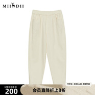 謎底休閑褲女秋季新款百搭松緊腰寬松蘿卜褲九分褲233MK1026 米白 XS