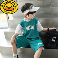 G.DUCKKIDS小象漢姆童裝男童套裝兒童籃球服透氣運動(dòng)服2025夏季新款短袖快干 綠色 130 cm