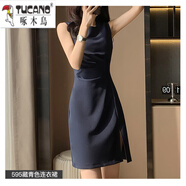 啄木鳥(niǎo)（TUCANO）西裝外套搭配連衣裙職業(yè)套裝女感正裝工作服氣質(zhì)背心裙兩件套 【單/件】藏青色背心連衣裙 (修/ S (適合80-90斤卡碼拍大)