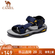 駱駝（CAMEL）戶外沙灘潮流平底休閑男士涼鞋子 A822162412 深藍(lán) 41