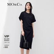 MO&Co.抗菌防螨愛心珠片解構(gòu)不對稱設(shè)計感顯瘦連衣裙摩安珂 黑色-第2批 S 160