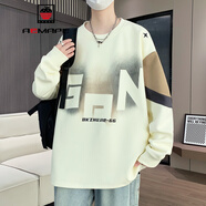 AEMAPE潮牌字母長(zhǎng)袖t恤男春秋季寬松美式圓領(lǐng)衛(wèi)衣男帥氣青少年秋衣體恤 W8806米白色 XL