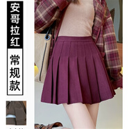 錦豪綸毛呢裙女2025秋冬季新款韓版高腰百褶短裙百搭小個(gè)a字格子 安哥拉紅 XS