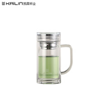 凱霖雙層玻璃杯帶把手0529商務(wù)茶水分離泡茶杯便攜高檔水杯350ml