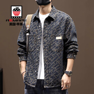 AEMAPE美式牛仔襯衫男士春秋季新款提花復古翻領(lǐng)休閑長(cháng)袖襯衣工裝外套男 C53藍色加絨 2XL 建議【160-185斤】