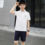 伴1號男童夏季短袖運動(dòng)套裝男孩夏天衣服兒童中大童6-12歲翻領(lǐng)POLO衫 白色 【白衣+藏青短褲】 120
