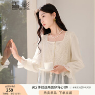 香影法式方領(lǐng)襯衫女2025春季新款娃娃衫米白淑女氣質(zhì)重工刺繡上衣 米色 M