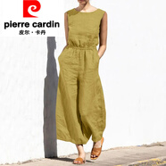皮爾卡丹（pierre cardin）歐洲站亞麻闊腿連體褲2025大碼女裝新款顯瘦棉麻長款連衣褲潮 姜黃色 XL 【145-160斤】