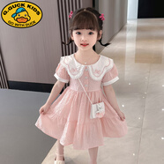 G.DUCKKIDS女童洋氣薄款可愛(ài)夏季連衣裙寶寶公主短袖裙子2025新款小女孩夏裝 粉紅色(送包包） 130 (建議115-125cm 5.2-7周歲)