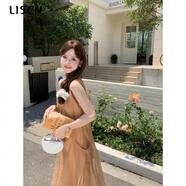 LISCN歐根紗無袖連衣裙女2025夏薄紗過膝長裙顯瘦法式復(fù)古仙女初戀裙子 風(fēng)鈴橘 M