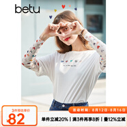 betu百圖女裝新疆棉印花長(zhǎng)袖T恤女假兩件網(wǎng)紗袖春夏新款上衣潮2103T62 白色 S S