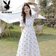 花花公子（PLAYBOY）甜美連衣裙碎花仙女裙子女2025夏季新款韓版文藝淑女裙白色長裙子 紫色碎花 S