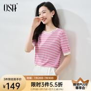 歐莎（OSA）【涼爽透氣】小香風(fēng)短款輕薄冰絲針織衫條紋短袖T恤上衣女減齡 淺紫色 L