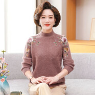恒源祥媽媽秋冬裝水貂絨加厚毛衣中老年女裝洋氣保暖上衣寬松打底衫套裝 皮粉 L 建議105-115斤