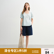 獨(dú)束大碼女裝精致蕾絲短袖小衫2025年夏新款刺繡花邊v領(lǐng)顯瘦上衣 冰藍(lán)色 L （尺碼：2）