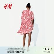 H&M女裝花卉連衣裙秋季度假風(fēng)中式立領(lǐng)寬松直筒印花連身裙1214786 白色/紅色圖案 L 170/104