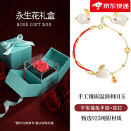 匆匆那年（Congcongnanian）【新品】和田玉純銀手鏈女生款本命年紅手繩轉運情人節生日禮 平安福祿兔手鏈+耳釘+永生花禮盒