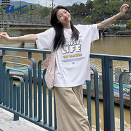 回力純棉t恤女短袖2025年新款夏季休閑寬松半袖初中生奶fufu上衣Y 白色 (純棉男女同款 休閑百搭)(h大輕生活) 2XL (推薦體重160-180斤)