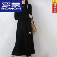 羅蒙（ROMON）羊毛針織連衣裙女秋冬新款氣質(zhì)半高領(lǐng)毛衣裙寬松顯瘦過(guò)膝中長(cháng)款 黑色 XL 115-125斤